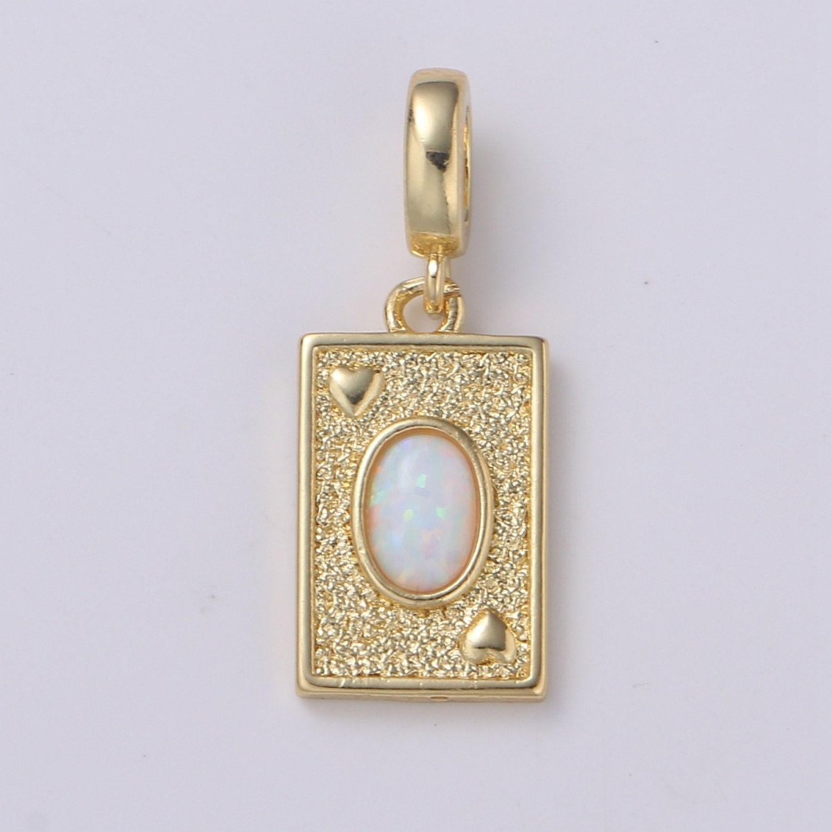 14K Gold Filled 25mm Blue, White Opal Textured Ace of Heart Playing Card Game Drop Rondelle Pendant | H348 H349