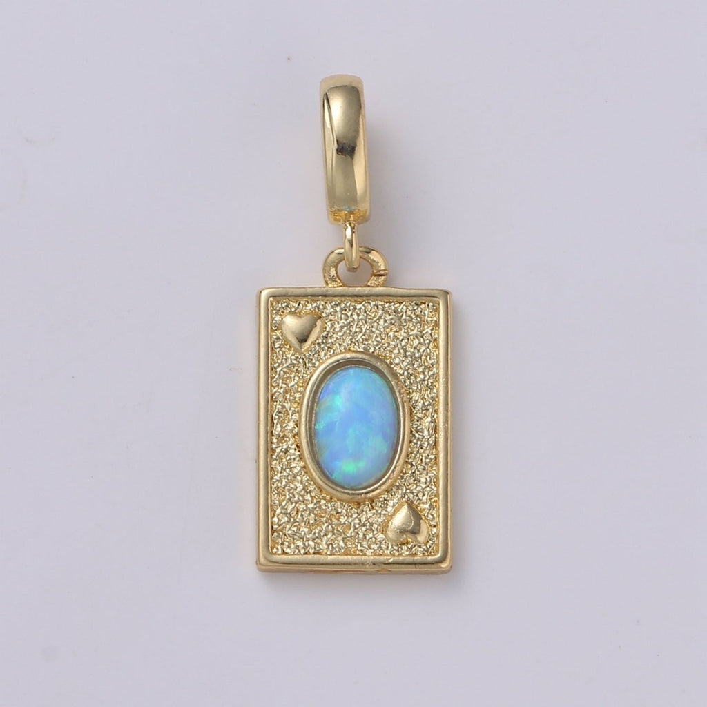 14K Gold Filled 25mm Blue, White Opal Textured Ace of Heart Playing Card Game Drop Rondelle Pendant | H348 H349
