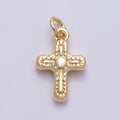 16K Gold Filled 13mm Line-Textured Cross Religious Charm | Charms-01483