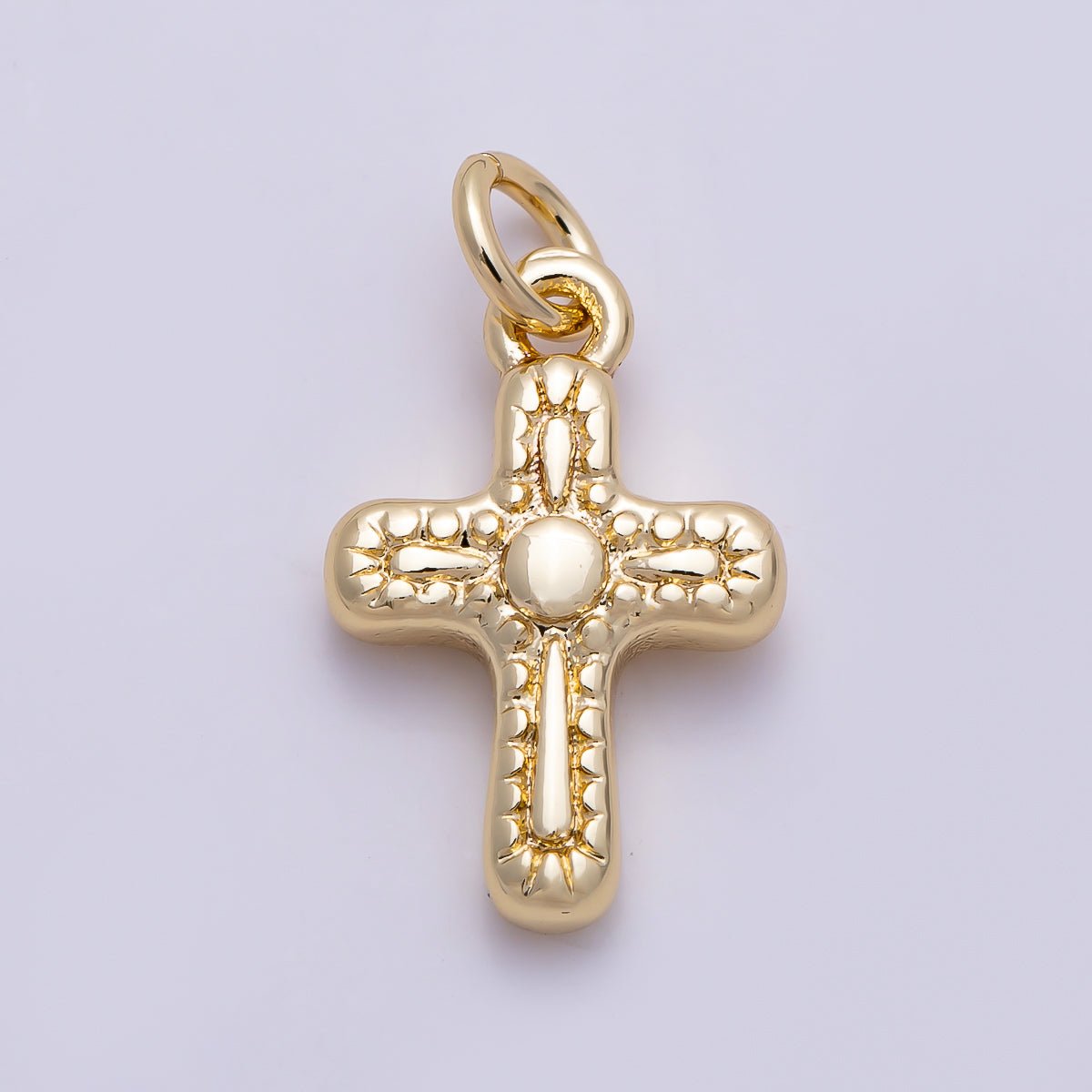 16K Gold Filled 13mm Line-Textured Cross Religious Charm | Charms-01483
