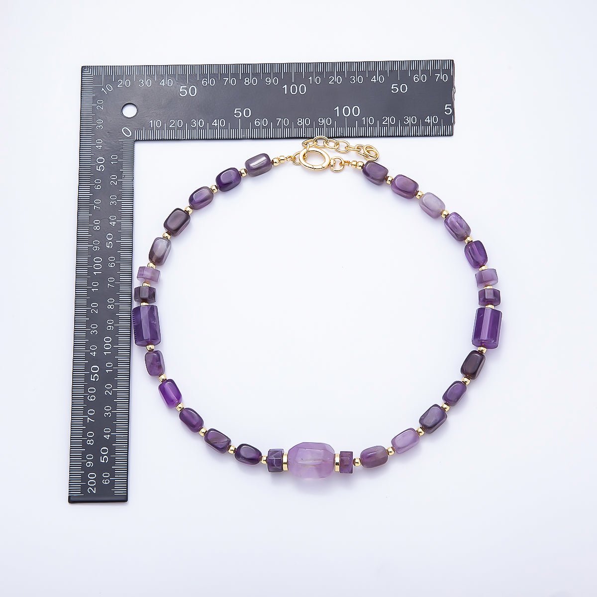 16K Gold Filled 15mm Amethyst Tube Rectangle Gemstone Chain 18.5 Inch Necklace w. Push Gate | WA-00391