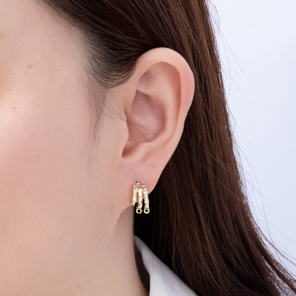 16K Gold Filled 19mm Clear CZ Dotted Triple Claw Drop C-Shaped Hoop Earring Findings in Gold & Silver| Findings-00491 Findings-00492