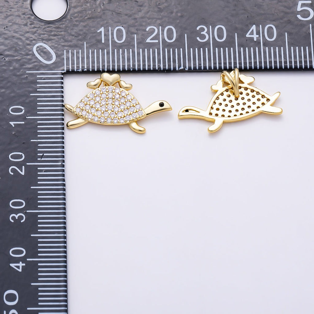 16K Gold Filled 21mm Micro Paved CZ Turtle Sea Animal Pendant | Charms-01509