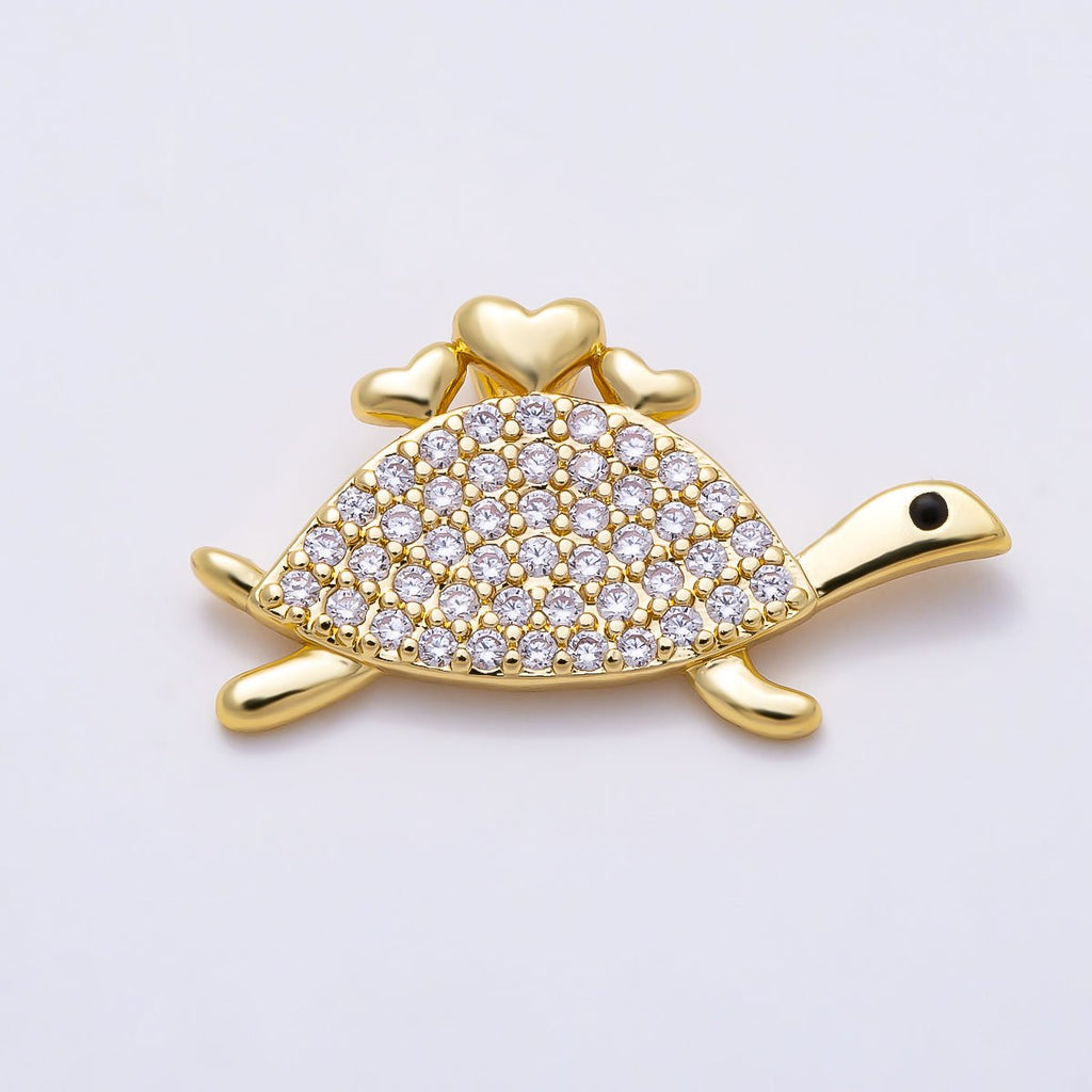 16K Gold Filled 21mm Micro Paved CZ Turtle Sea Animal Pendant | Charms-01509