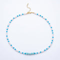 16K Gold Filled 5.5mm Blue Turquoise Shell Pearl Button Gemstone Chain 18 Inch Necklace | WA-00325