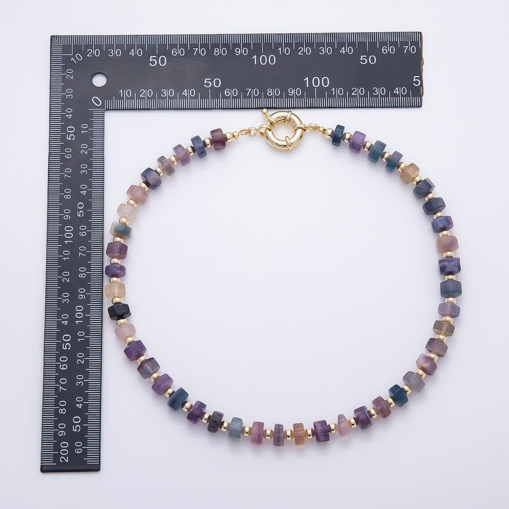 16K Gold Filled 9.1mm Tourmaline Tube Rondelle Gemstone Chain 19 Inch Necklace w. Sailor Clasps | WA-00499