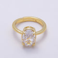 16K Gold Filled Clear CZ Oval Prong Solitaire Ring | Rings-00303