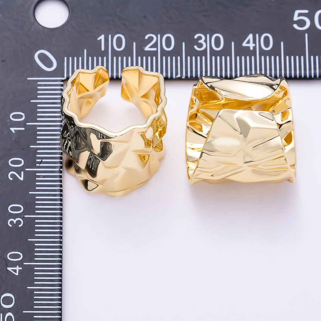 16K Gold Filled Minimalist Hammered Foil Wide Band Ring | Rings-00309