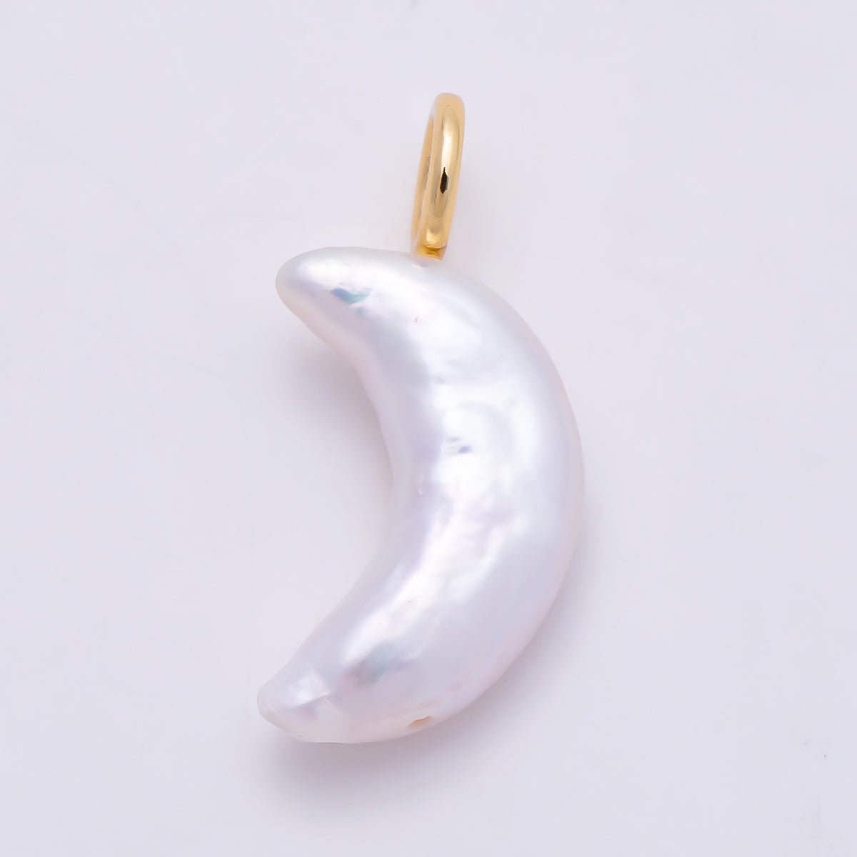 18K Gold Filled 25mm White Shell Pearl Celestial Crescent Moon Pendant | Charms-01569