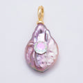 18K Gold Filled 30mm Iridescent CZ Purple Baroque Freshwater Pearl Pendant | Charms-01570