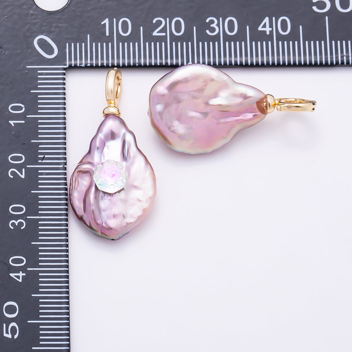 18K Gold Filled 30mm Iridescent CZ Purple Baroque Freshwater Pearl Pendant | Charms-01570
