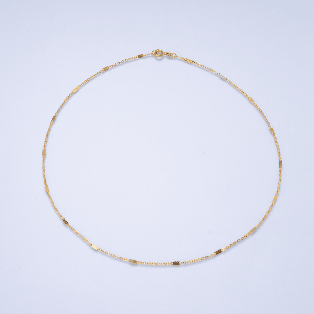 24K Gold Filled 1.5mm Minimalist Flat Link Cable Chain 17.5 Inch Necklace | WA-02959