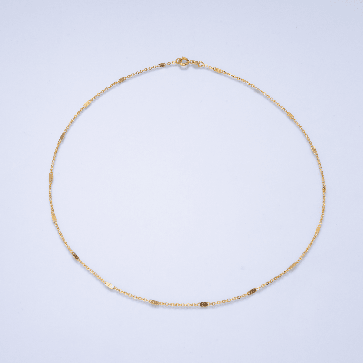 24K Gold Filled 1.5mm Minimalist Flat Link Cable Chain 17.5 Inch Necklace | WA-02959