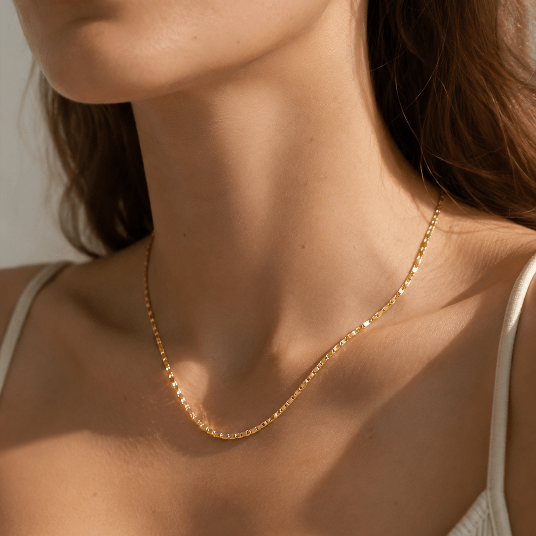 24K Gold Filled 2.5mm Minimalist Mariner Link Chain 17.7 Inch Necklace | WA-01071