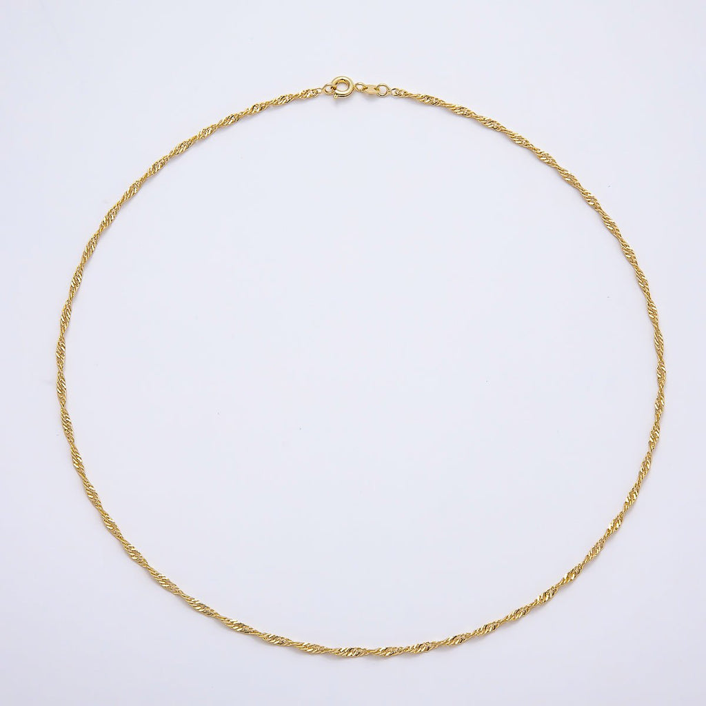 24K Gold Filled 2mm Minimalist Twist Singapore Chain 18 Inch Necklace | WA-00184
