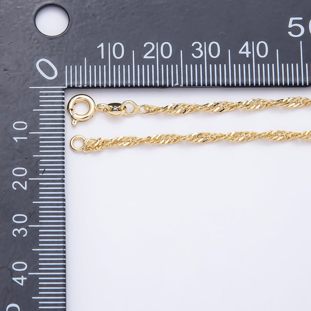 24K Gold Filled 2mm Minimalist Twist Singapore Chain 18 Inch Necklace | WA-00184