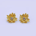 24K Gold Filled 27mm Clear Round CZ Flower Textured Stud Earrings | AI498