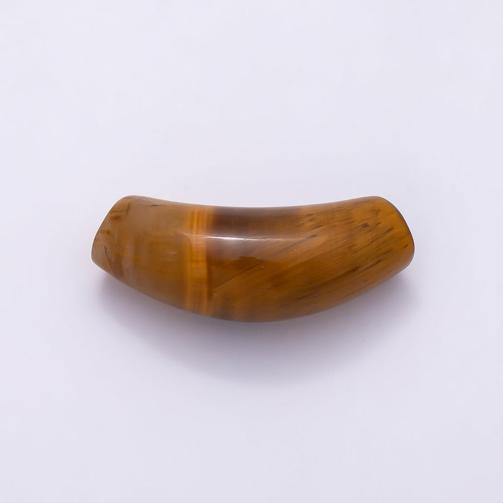 28mm x 12mm Tiger Eye, Aventurine Gemstone Slide Curved Tube Pendant | Beads-00529 Beads-00530