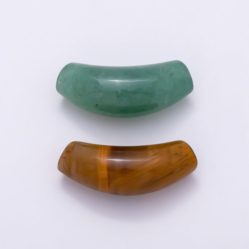 28mm x 12mm Tiger Eye, Aventurine Gemstone Slide Curved Tube Pendant | Beads-00529 Beads-00530