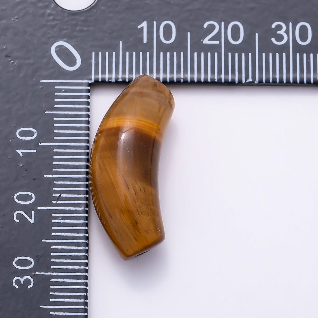 28mm x 12mm Tiger Eye, Aventurine Gemstone Slide Curved Tube Pendant | Beads-00529 Beads-00530