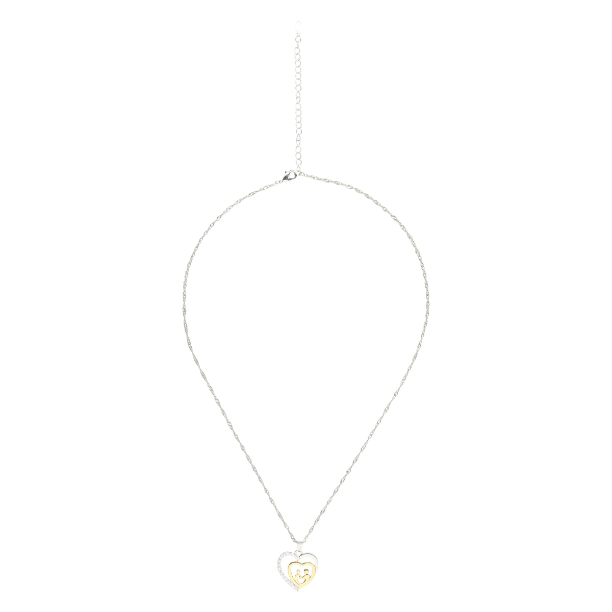 Mother and Child Pave Heart Pendant Necklace