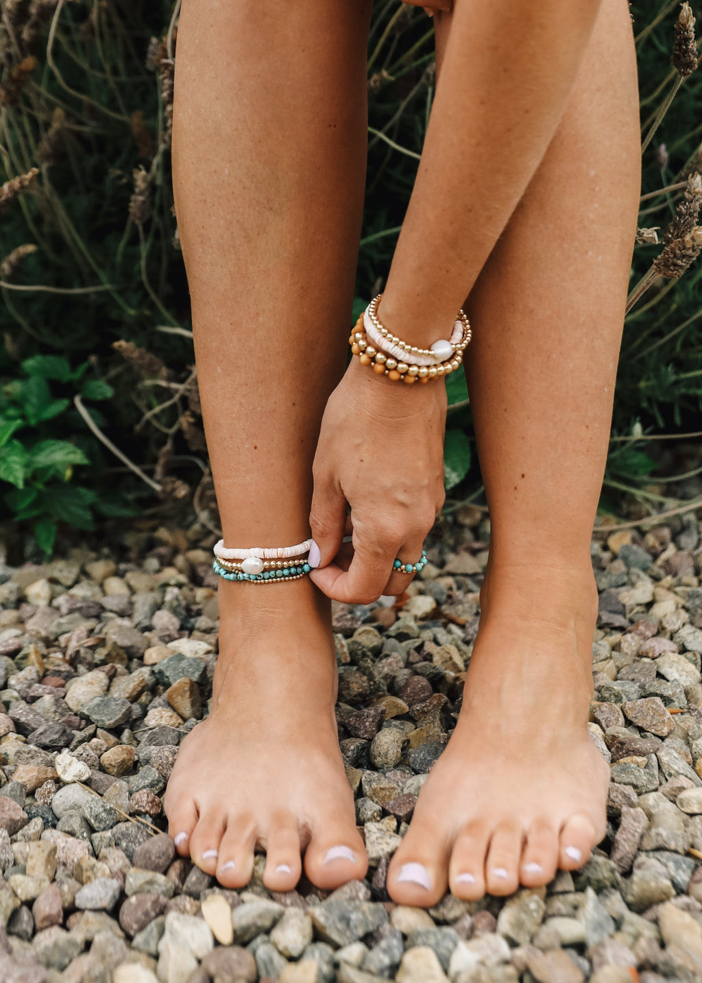 Sterling Silver + Sea Shell || Beaded Anklet or Bracelet