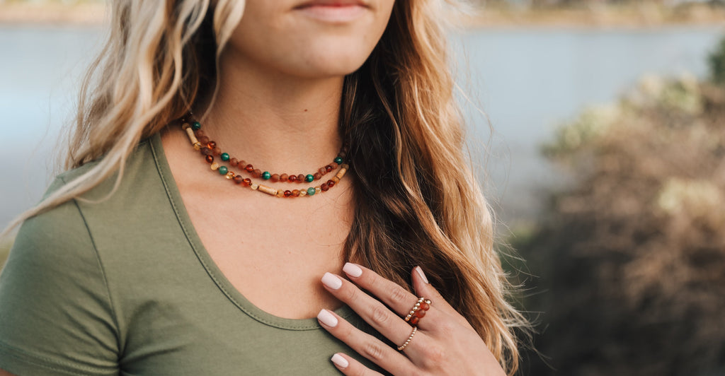 Baltic Sea Amber + Aventurine + Striped Agate || Necklace