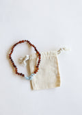 Raw Cognac Baltic Amber + Raw Aquamarine || Necklace