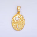 24K Gold Filled Shell Pearl Micro Paved Celestial Sun Moon Oval Pendant in Gold & Silver | AA1021