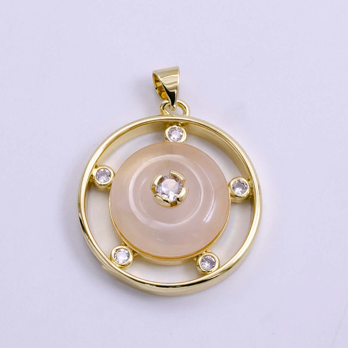 14K Gold Filled 30mm Clear Quartz, Rose Quartz, Amethyst CZ Open Round Pendant | AH055 - AH057