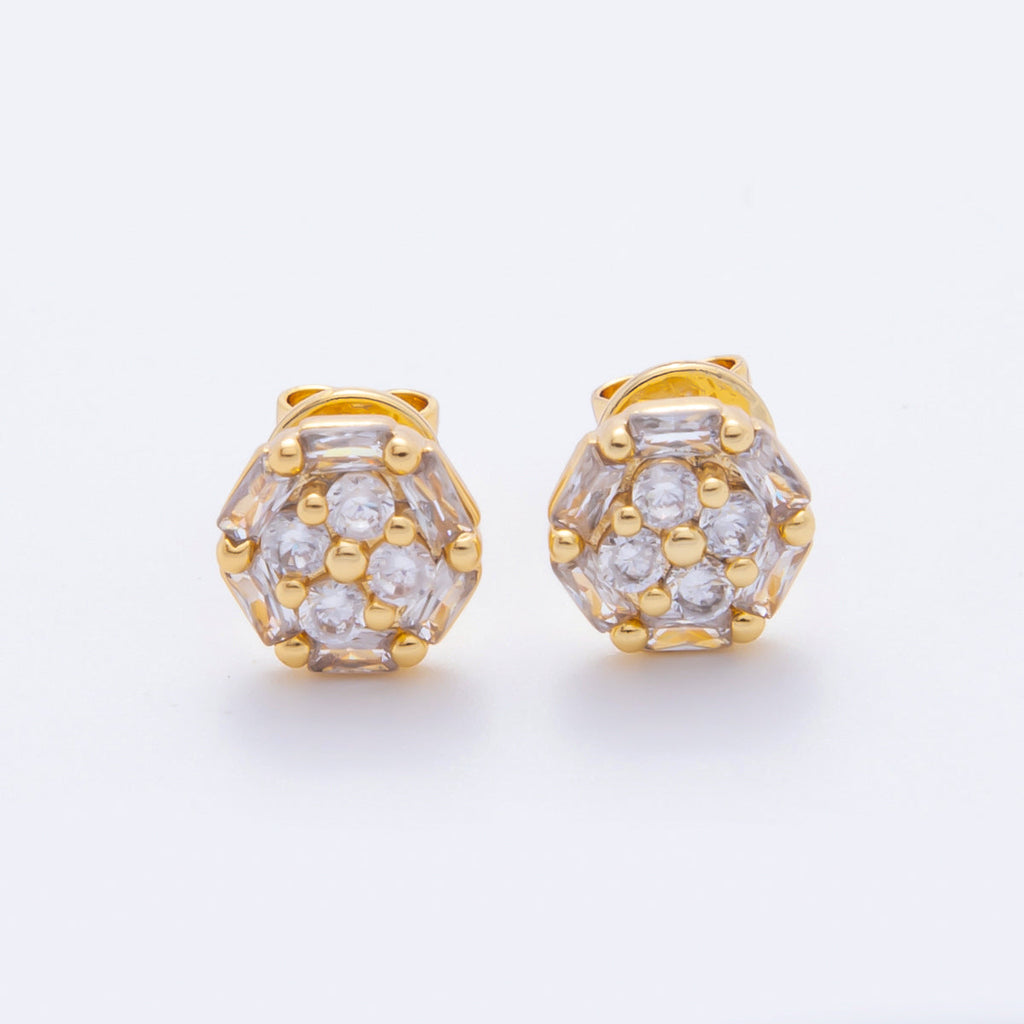 18K Gold Filled 8.8mm Clear, Purple, Pink Micro Paved CZ Baguette Round Stud Earrings | AJ274 AJ204 AJ206