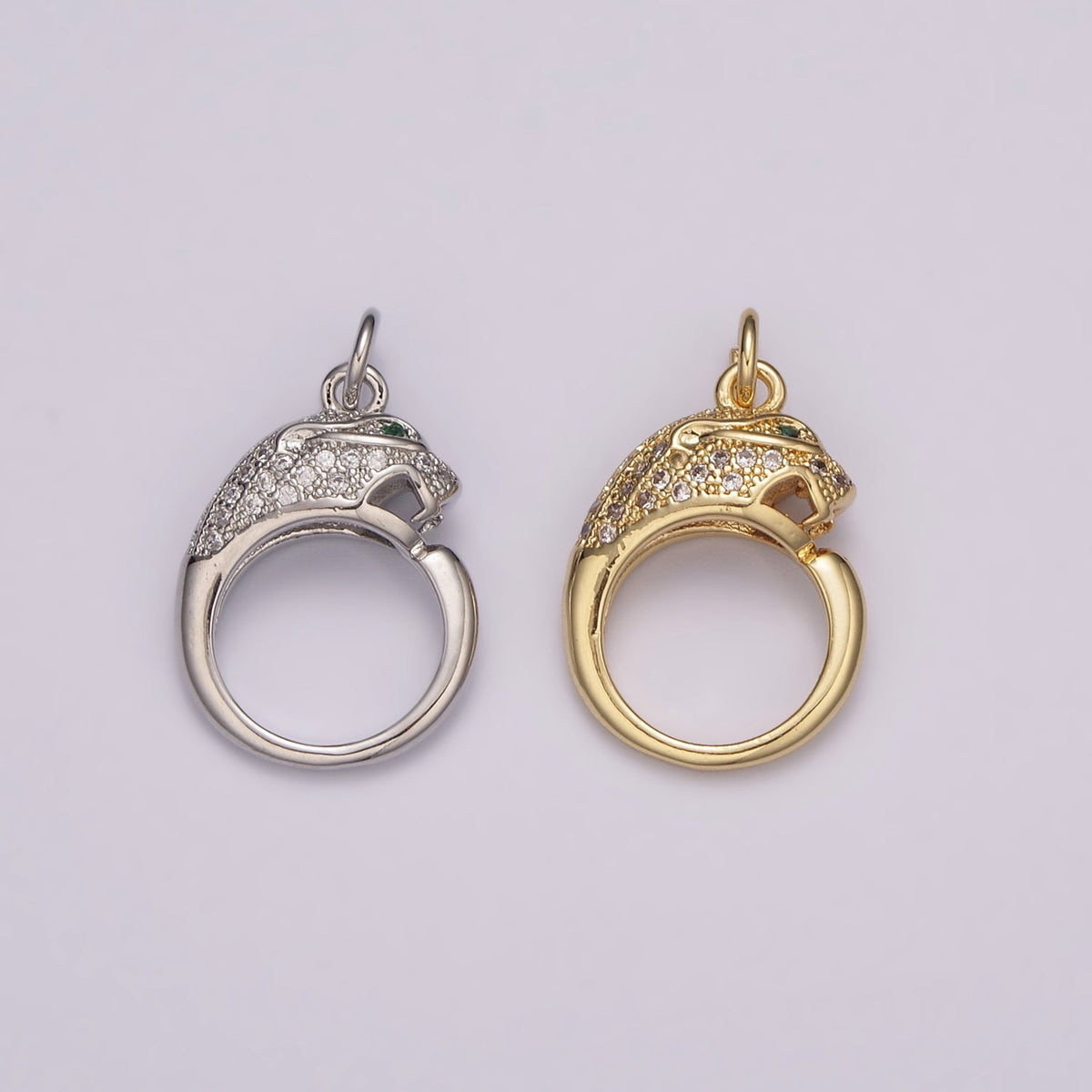 Gold, Silver Micro Paved Circular Leopard Panther Pendant Round Charm | E701 E702