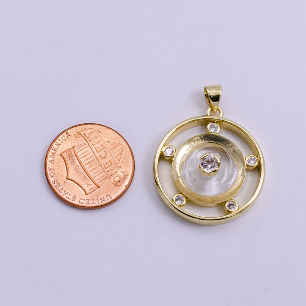 14K Gold Filled 30mm Clear Quartz, Rose Quartz, Amethyst CZ Open Round Pendant | AH055 - AH057