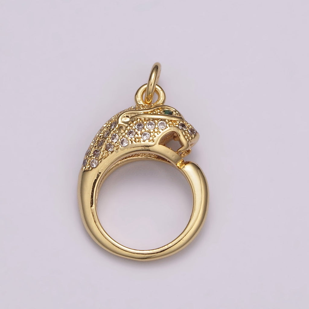 Gold, Silver Micro Paved Circular Leopard Panther Pendant Round Charm | E701 E702
