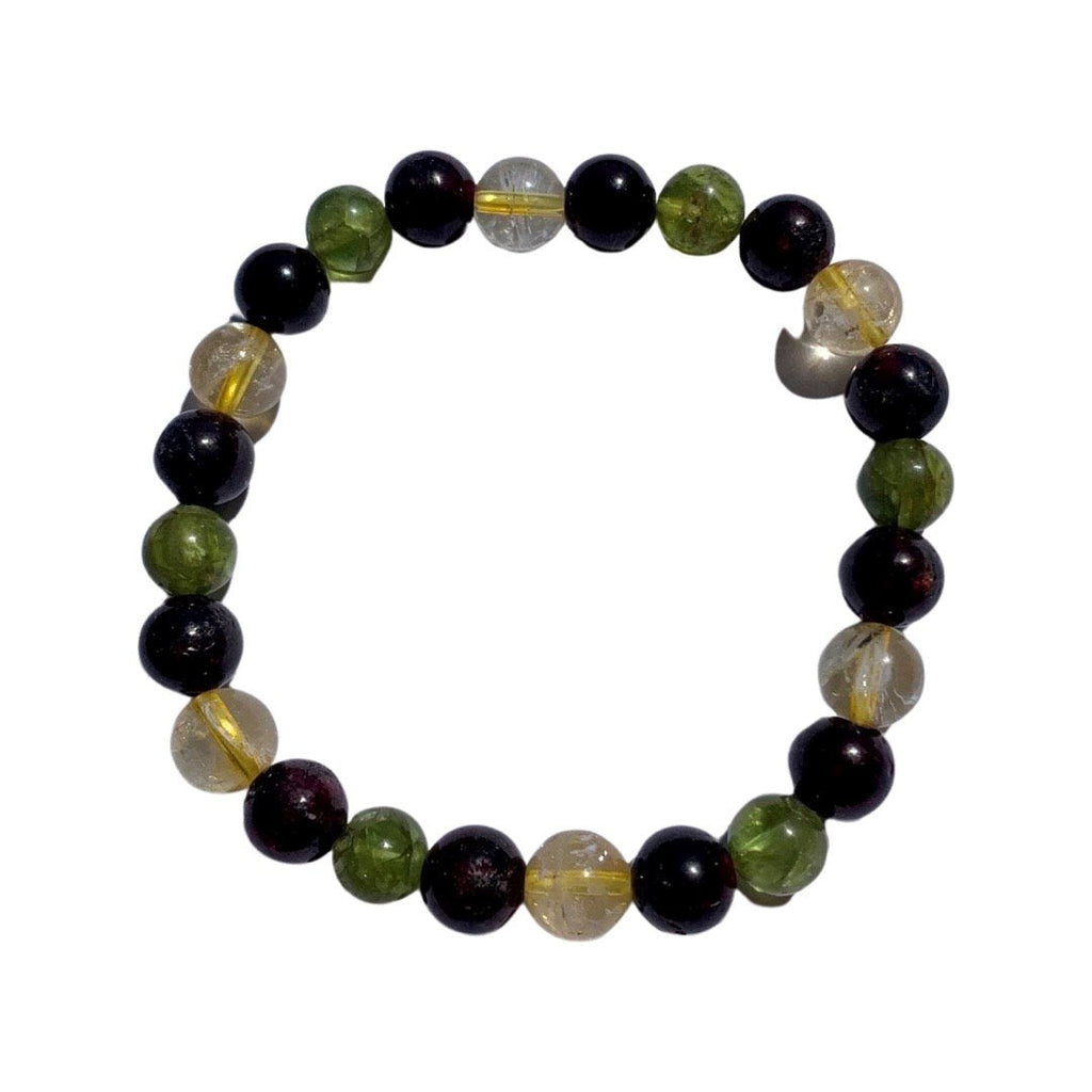 Success Manifestation Bracelet 8 mm Round Garnet and Citrine, 7 mm Peridot Beads