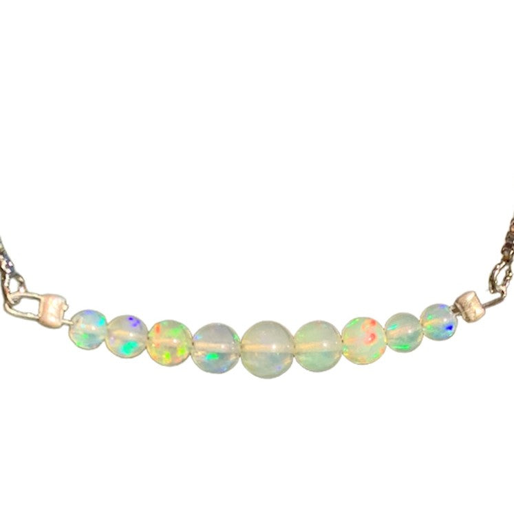 White Opal Round Graduated Bar Bracelet with Adjustable Chain (October)