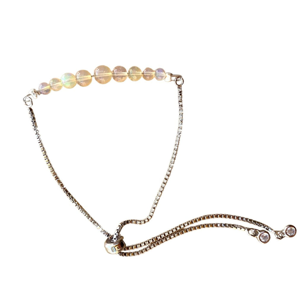 White Opal Round Graduated Bar Bracelet with Adjustable Chain (October)