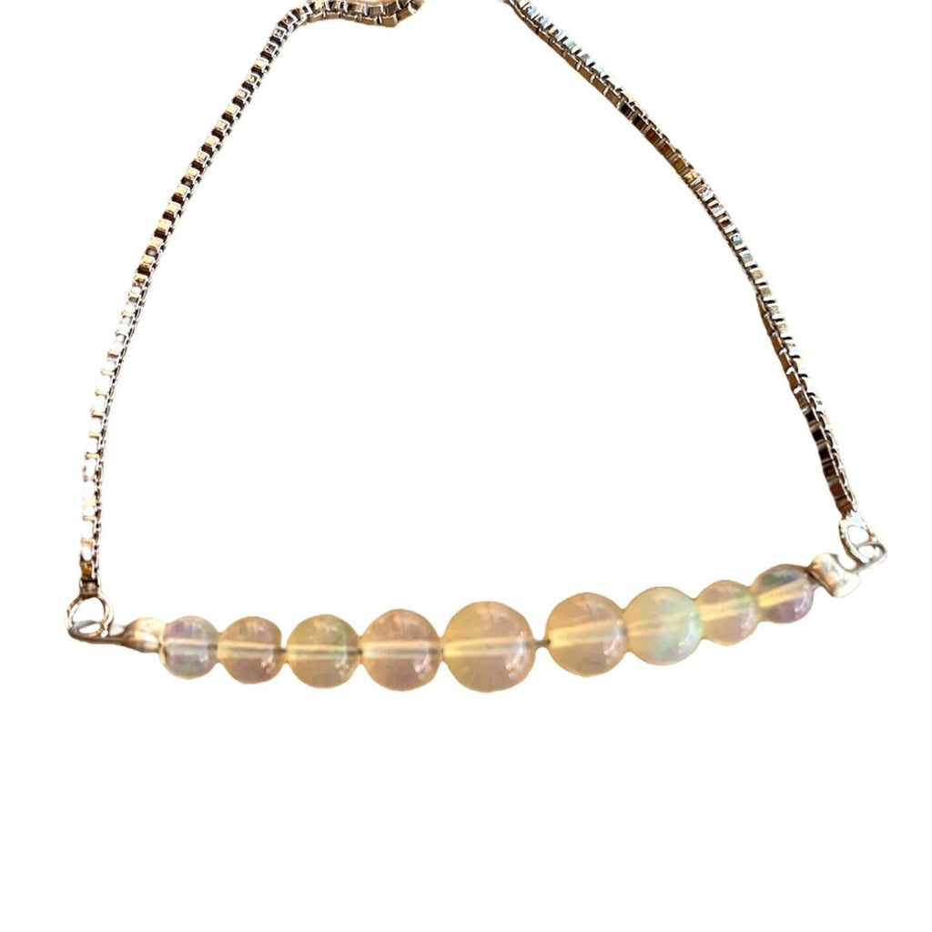 White Opal Round Graduated Bar Bracelet with Adjustable Chain (October)