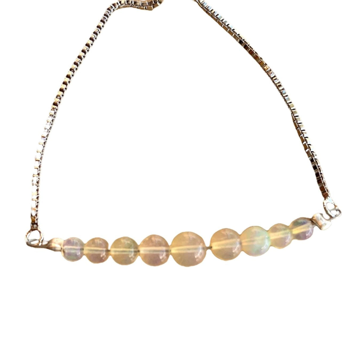 White Opal Round Graduated Bar Bracelet with Adjustable Chain (October)