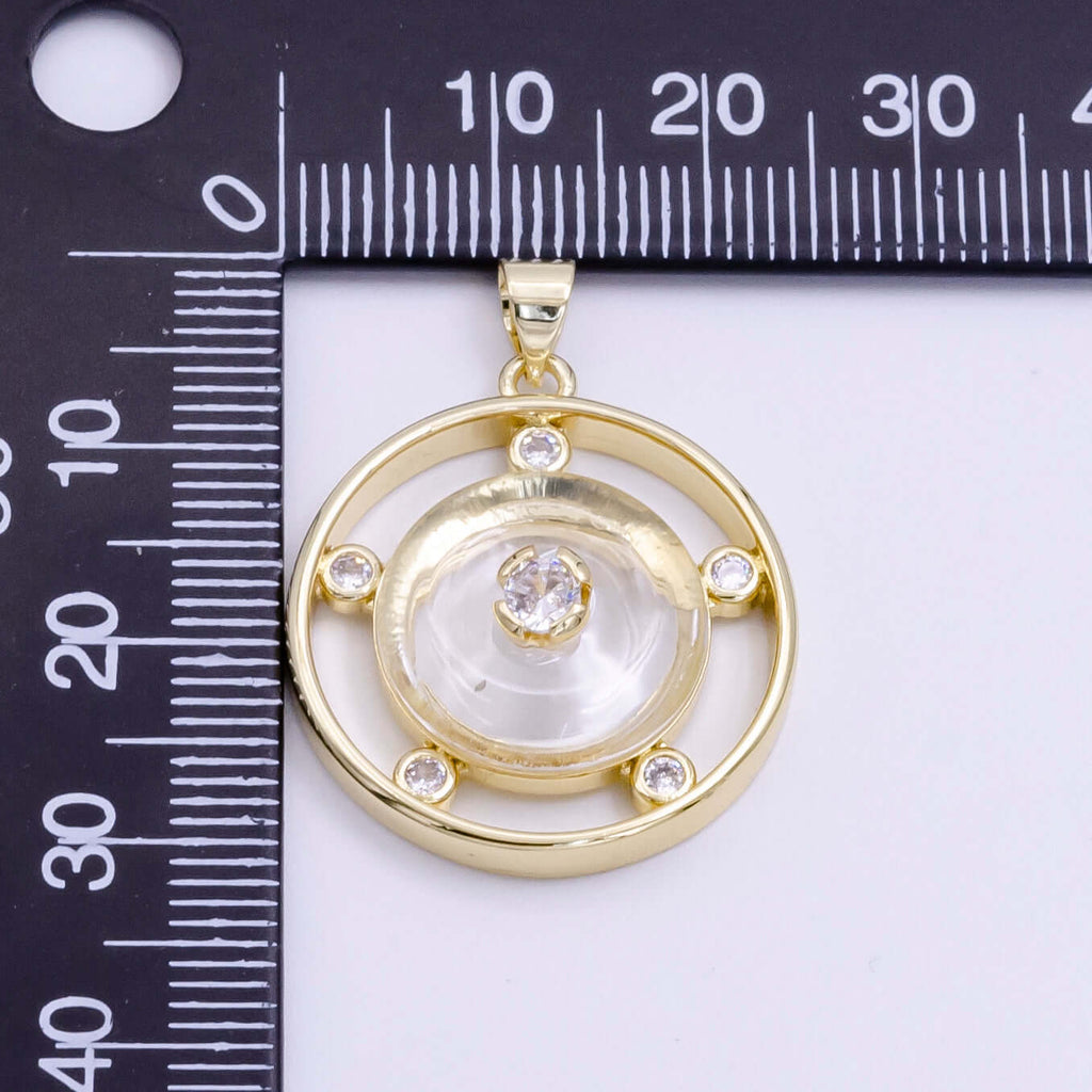 14K Gold Filled 30mm Clear Quartz, Rose Quartz, Amethyst CZ Open Round Pendant | AH055 - AH057