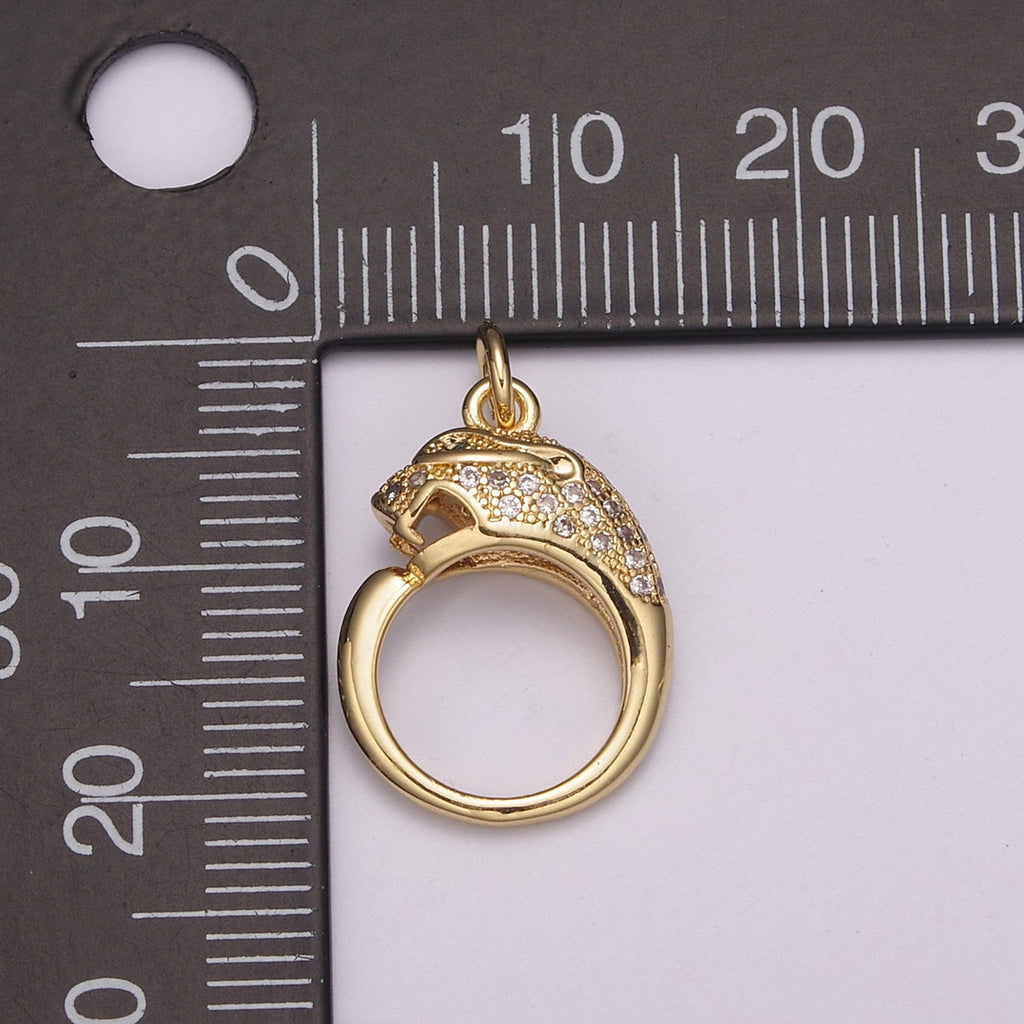 Gold, Silver Micro Paved Circular Leopard Panther Pendant Round Charm | E701 E702