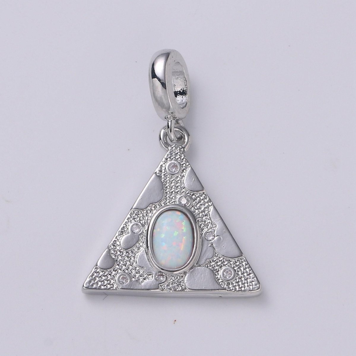 14K Gold Filled Blue, White Opal CZ Textured Triangle Drop Rondelle Pendant in Gold & Silver | H307