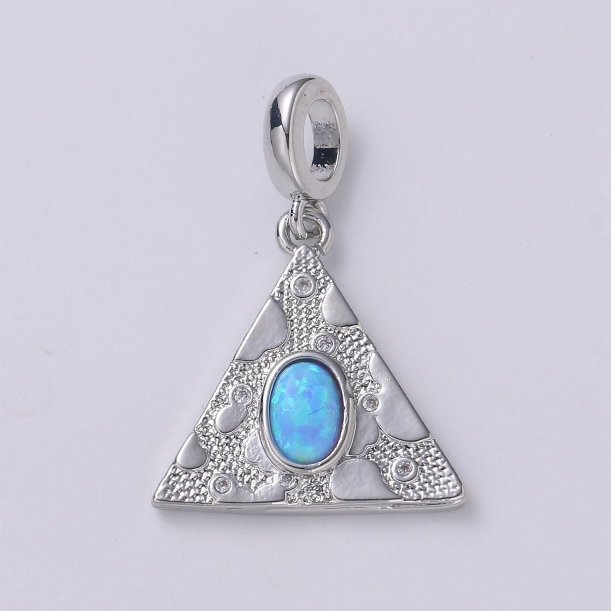 14K Gold Filled Blue, White Opal CZ Textured Triangle Drop Rondelle Pendant in Gold & Silver | H307