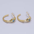Gold Blue CZ Round Geometric 20mm C-Shaped Hoops Earrings | AD199