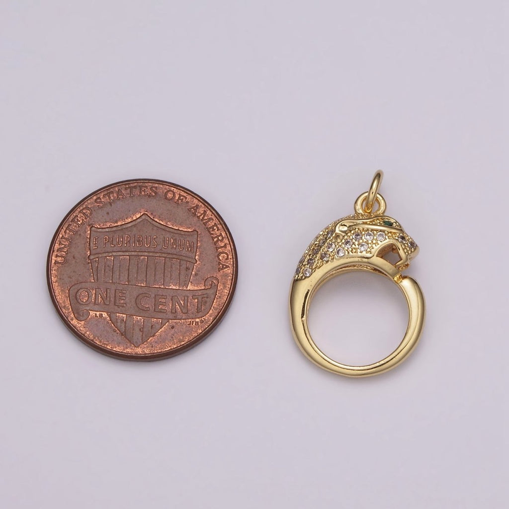 Gold, Silver Micro Paved Circular Leopard Panther Pendant Round Charm | E701 E702