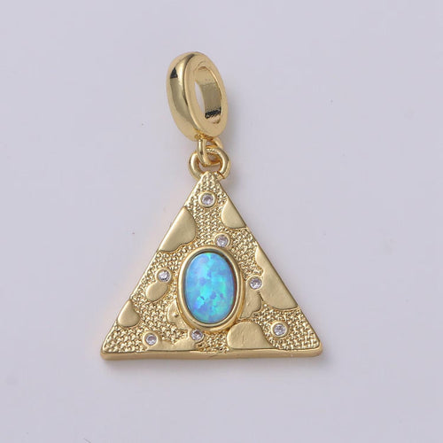 14K Gold Filled Blue, White Opal CZ Textured Triangle Drop Rondelle Pendant in Gold & Silver | H307