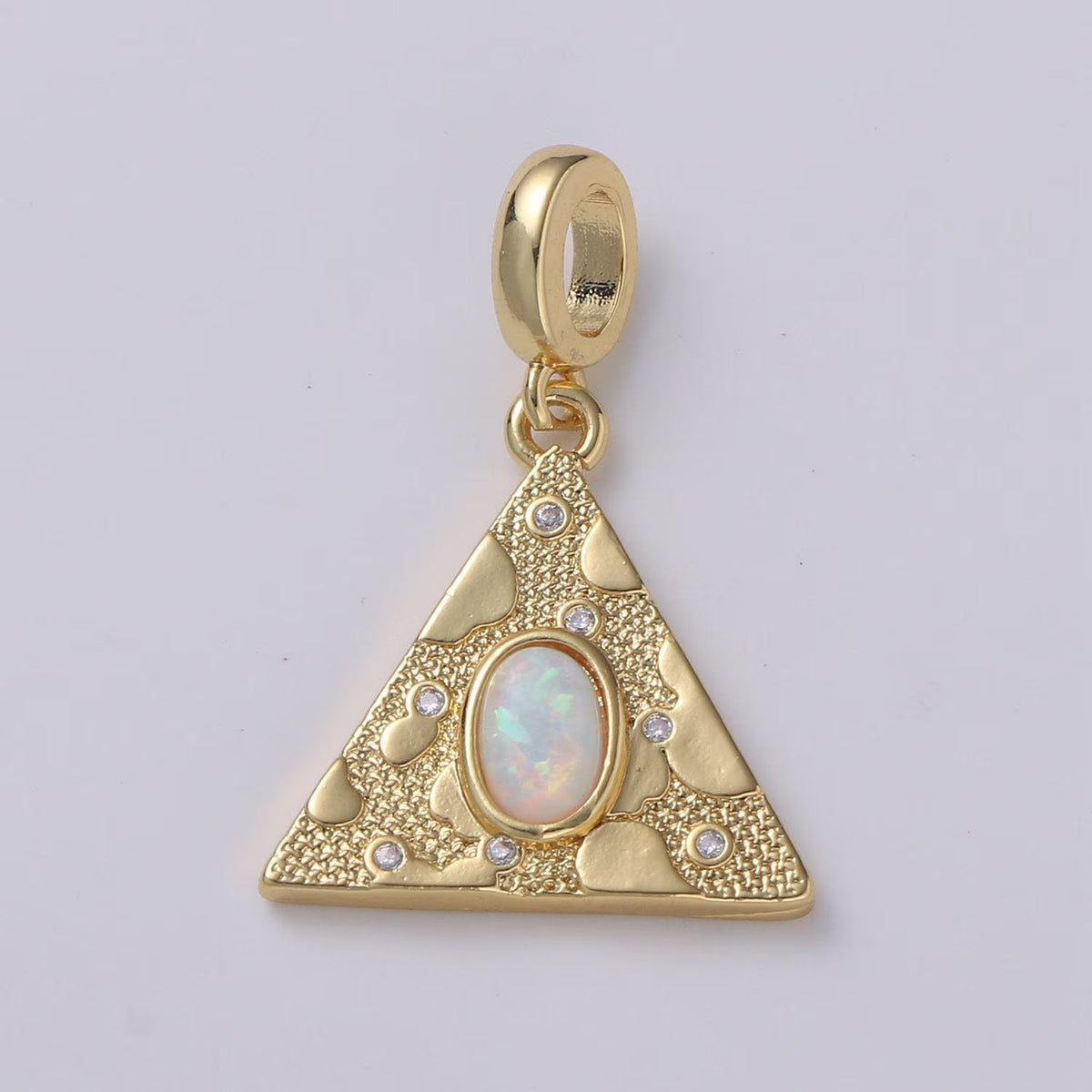14K Gold Filled Blue, White Opal CZ Textured Triangle Drop Rondelle Pendant in Gold & Silver | H307