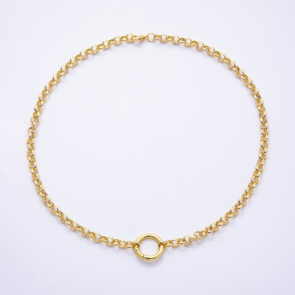 NEW 16K Gold Filled 6mm Push Gate Charm Connector Holder Ring Rolo Chain 18 Inch Necklace | WA-00574