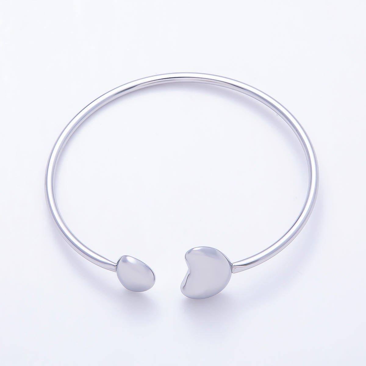 Stainless Steel Silver PVD Minimalist Molten Heart Bean Oval Wrap Cuff Bracelet | WA-01233