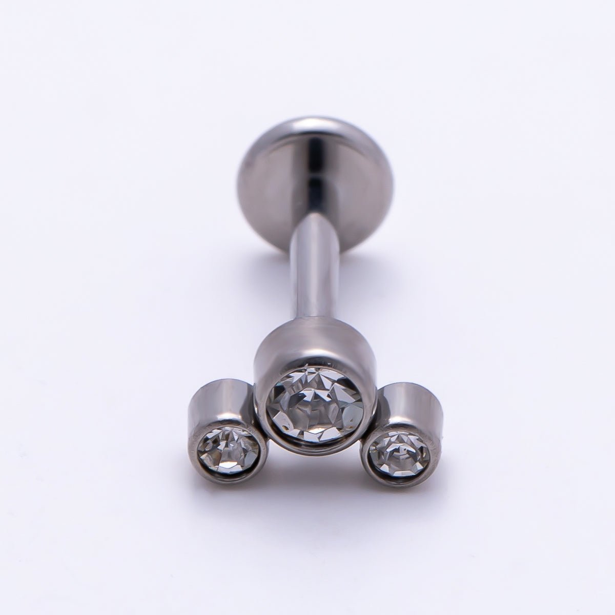 Titanium 11mm Triple Round CZ Bezel Cartilage Piercing Flat Back Stud in Gold & Silver | BJ-00209 BJ-00210